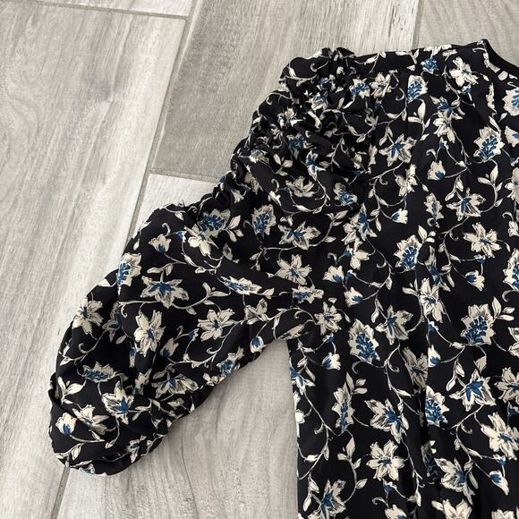 Veronica Beard Josephine Ruched Floral Mini Dress Women’s Sz 6 Black Blue Silk - Picture 3 of 9